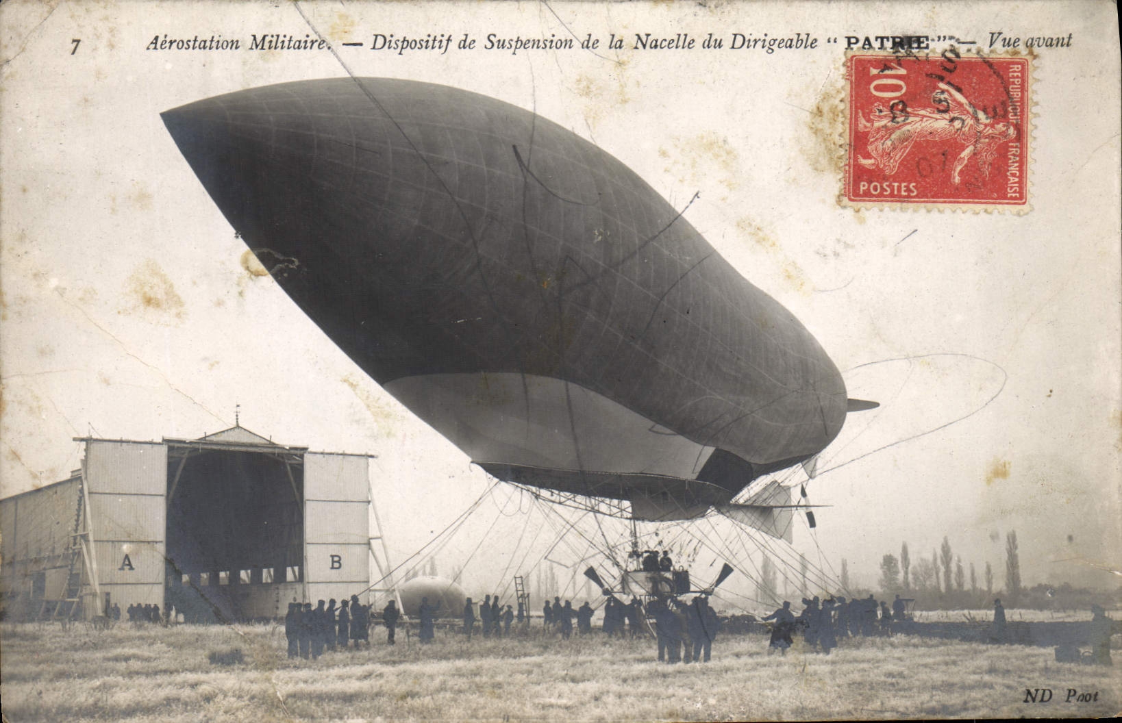 CPA Avion Aviation Dirigeable Zeppelin Dispositif de suspension de la nacelle du dirigeable Patrie 