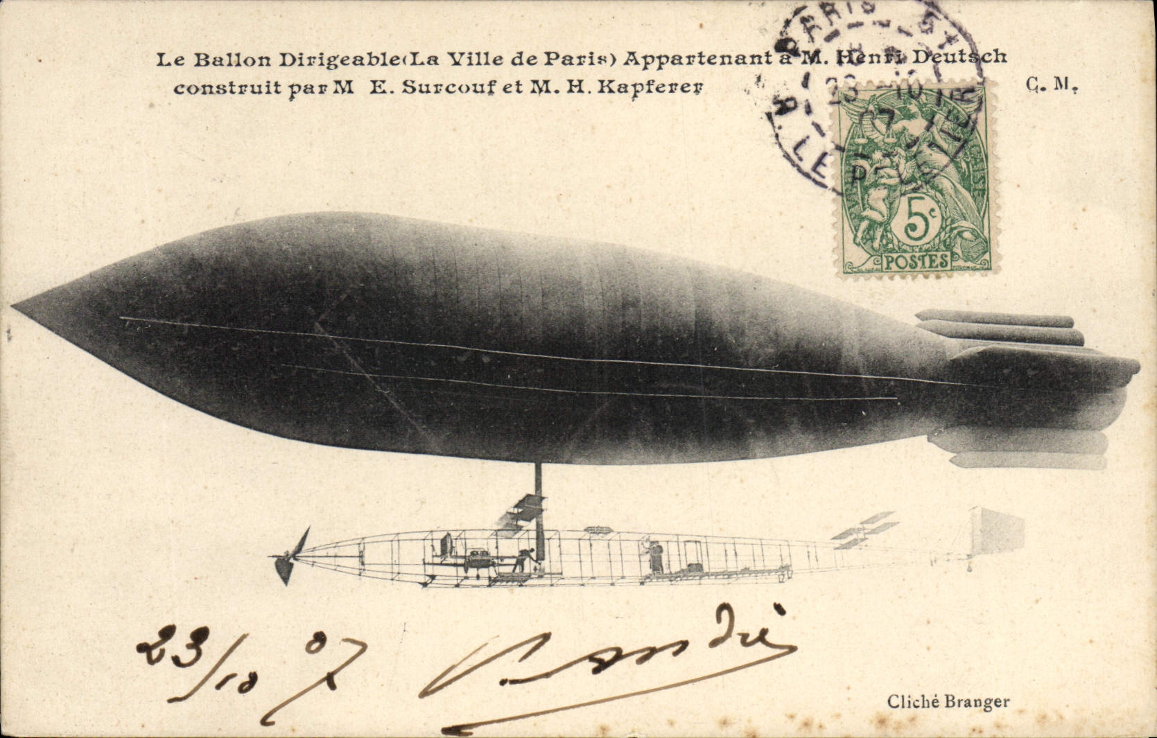 CPA Avion Aviation Dirigeable Zeppelin Ville de Paris Henri Deutsch Surcouf Kapferer