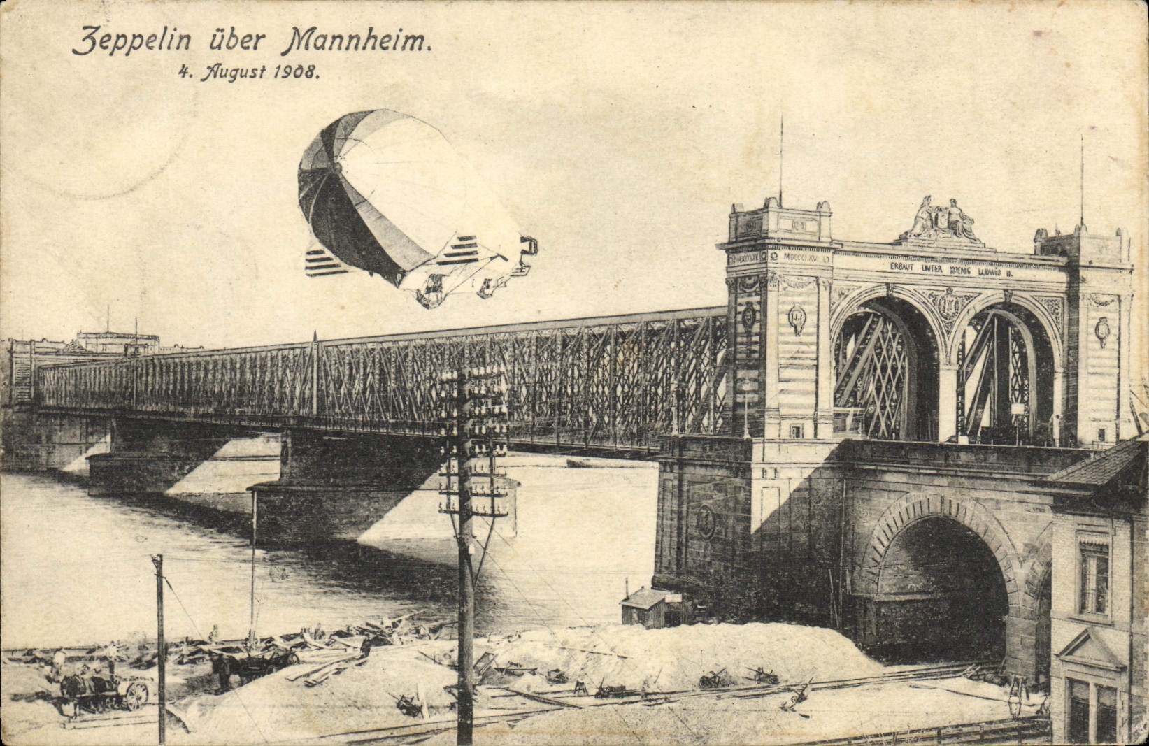 CPA Avion Aviation Dirigeable Zeppelin uber Mannheim 1908