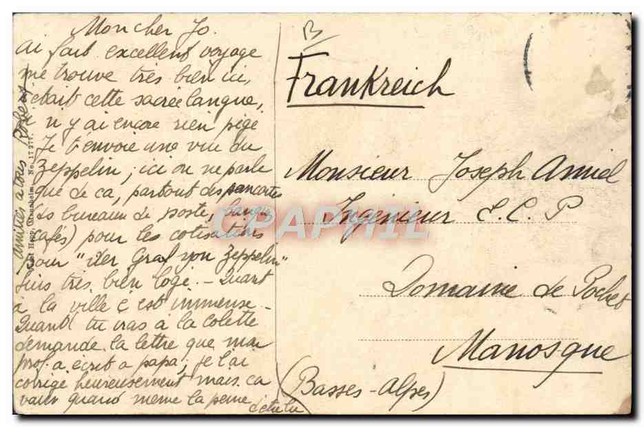 CPA Avion Aviation Dirigeable Zeppelin uber Mannheim 1908 — Rückseite
