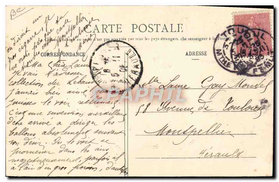 CPA Avion Aviation Dirigeable Zeppelin Atterrissage du Lebaudy  — Rückseite