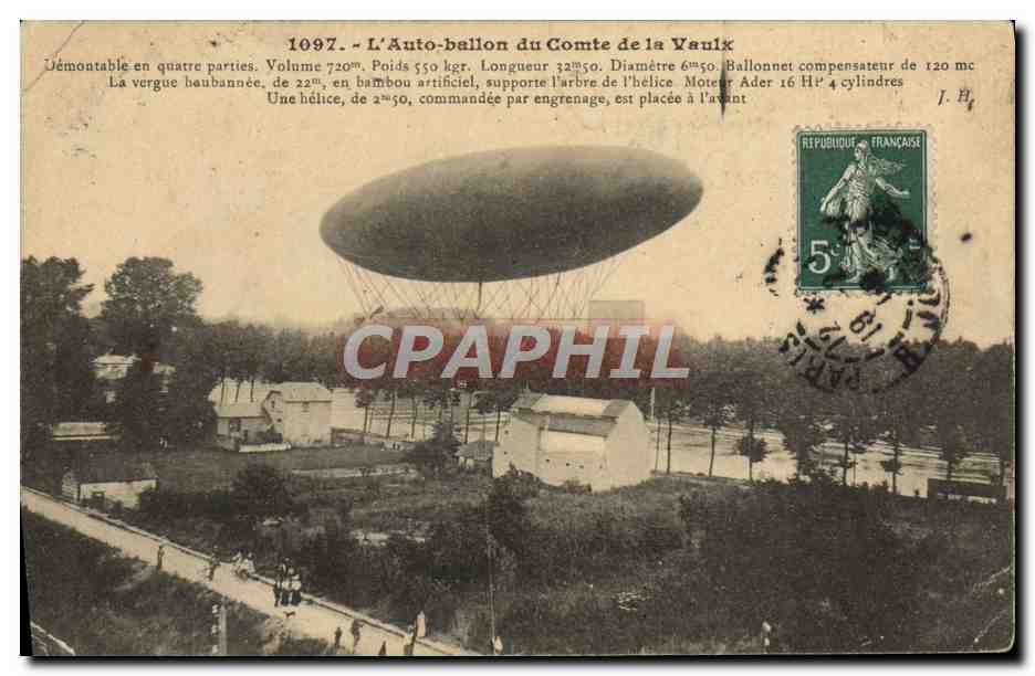 CPA Avion Aviation Dirigeable Zeppelin Auto ballon du comte de la Vaulx 