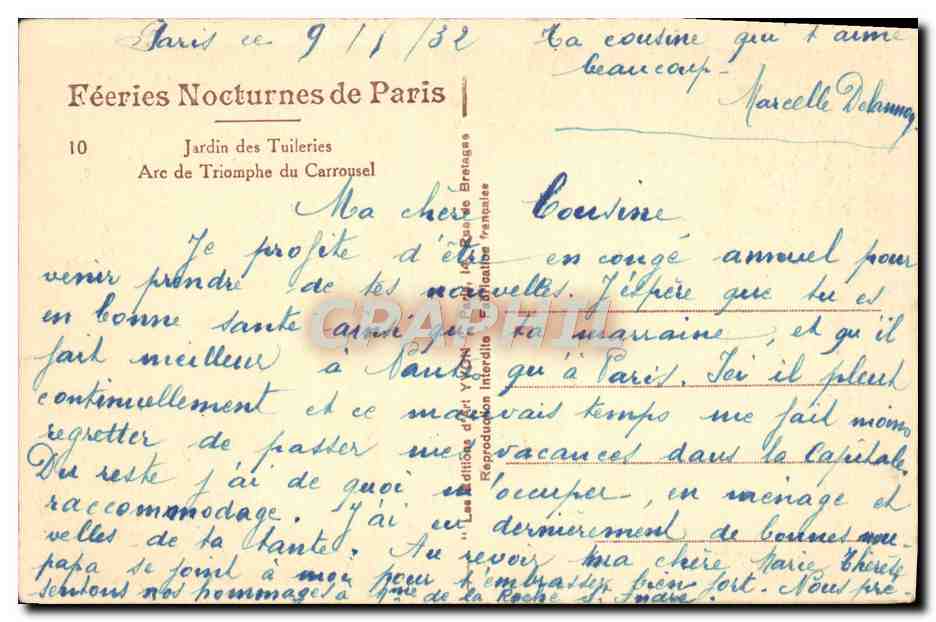 CPA Jardin des Tuileries Arc de Triomphe du Carrousel Paris  — Verso