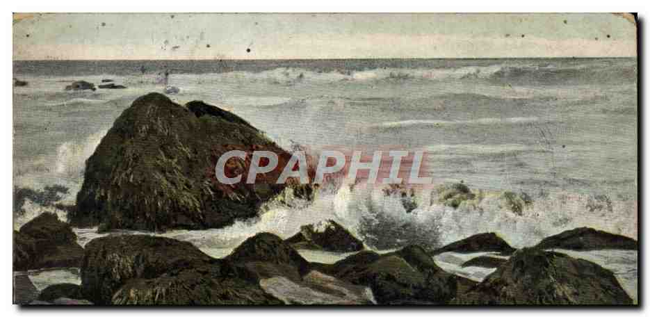 CPA Vagues se brisant sur les rochers 