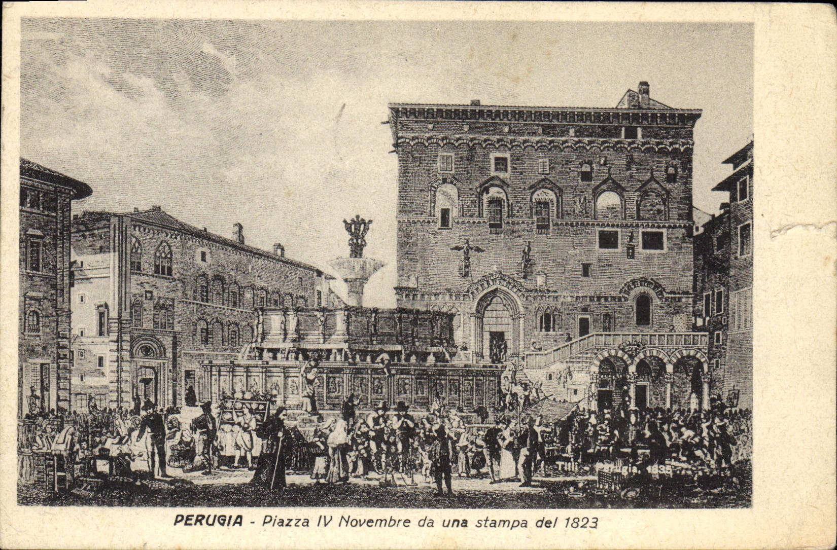 CPA Perugia Piazza IV Novembre da una stampa del 1823