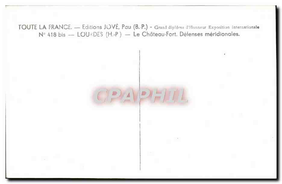 CPM Lourdes Le Chateau Fort Defenses Meridionales — Verso