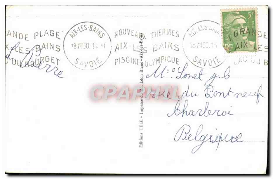Aix-les-Bains — Vue générale — Le Lac et Mt Revard — Éditions TéLÉ, n°52 — Verso
