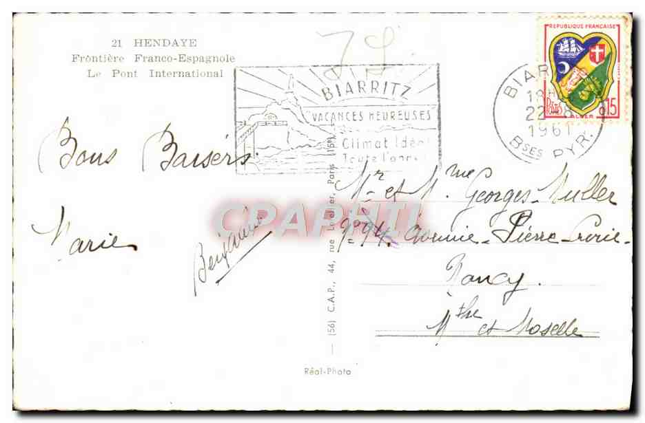 CPM Hendaye Frontiere Franco Espagnole — Verso