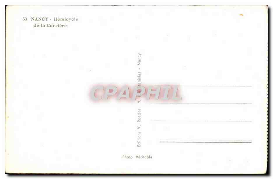 NANCY - Hémicycle de la Carrière — Éditeur V. Roeder, Nancy — Verso