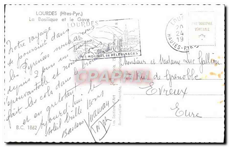 CPM Lourdes La Basilique Et Le Gave — Verso