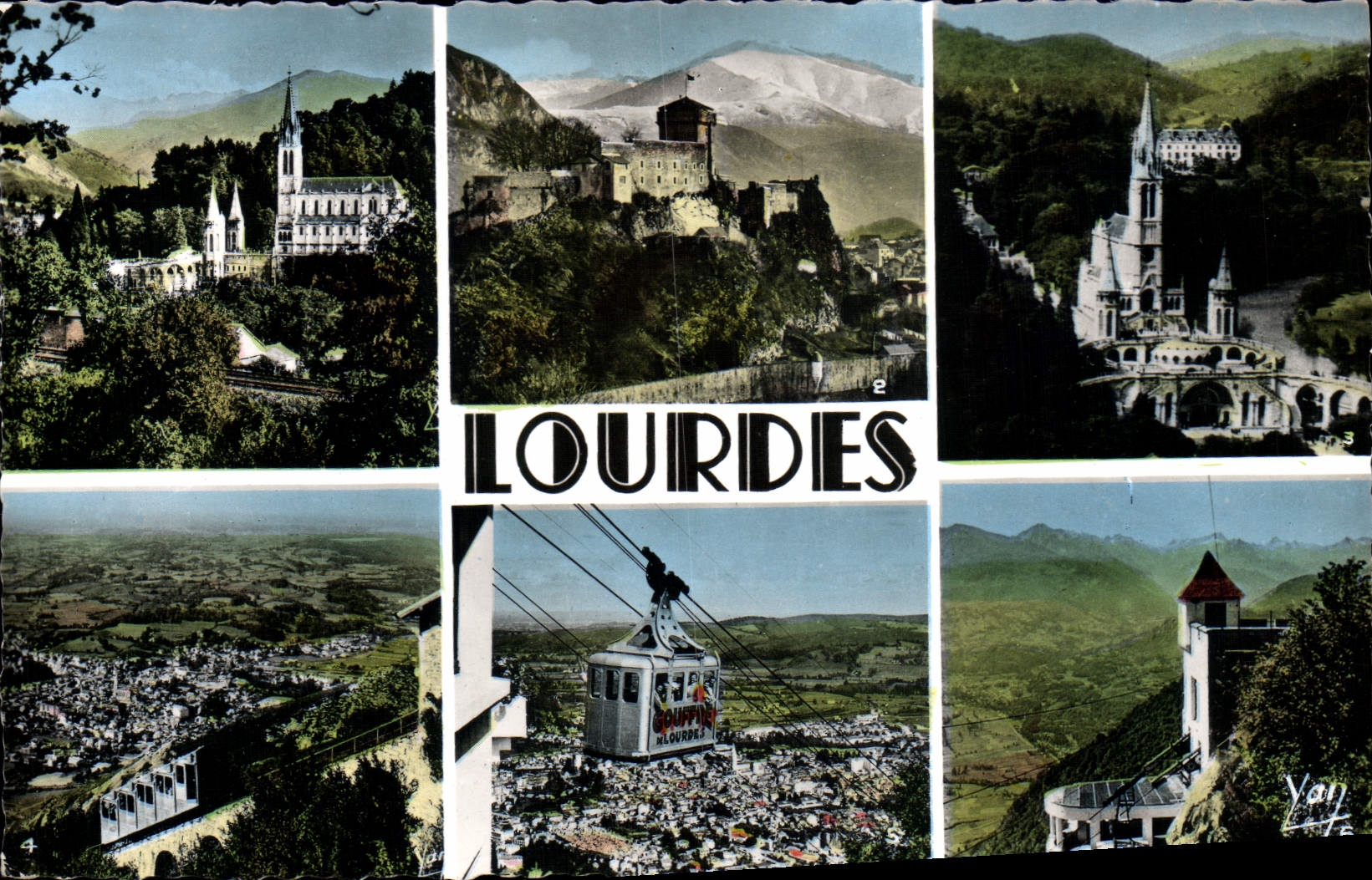 CPM Lourdes La basilique et les montagnes 