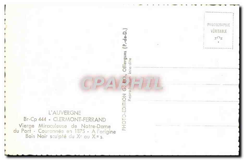 Vierge Miraculeuse de Notre-Dame du Port — Clermont-Ferrand — Édition G. Ollierques — Reverso