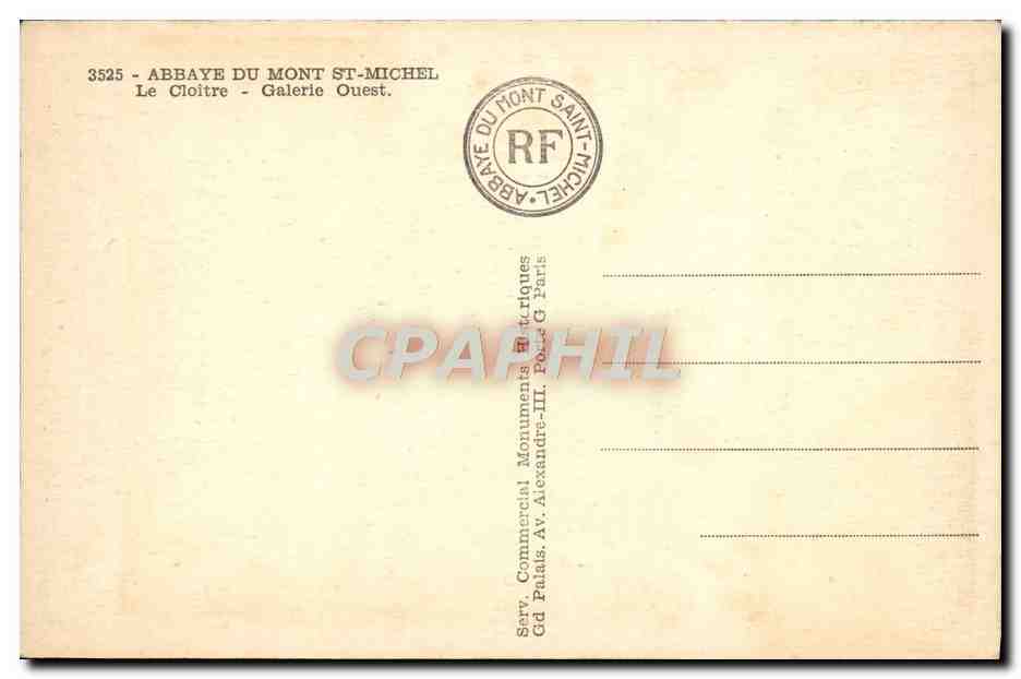 CPA Abbaye Du Mont St Michel Le Cloitre Galerie Ouest — Verso