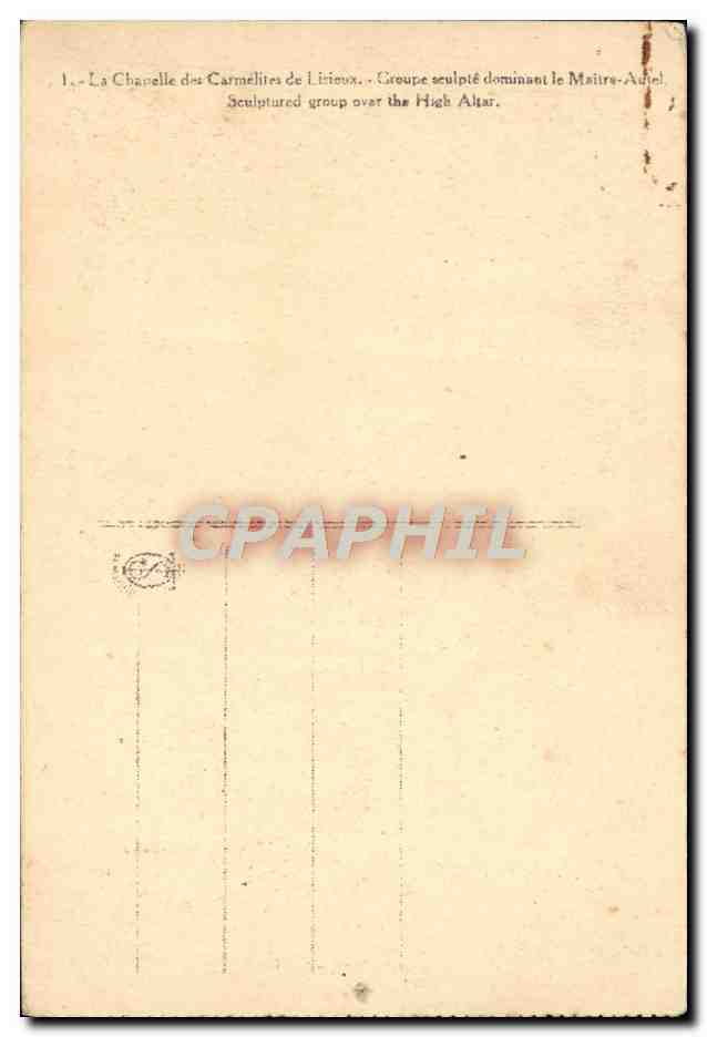 CPA La Chapelle des Carmelites de Lirieux Groupe Sculpte dominant Le Maitre Autel — Verso