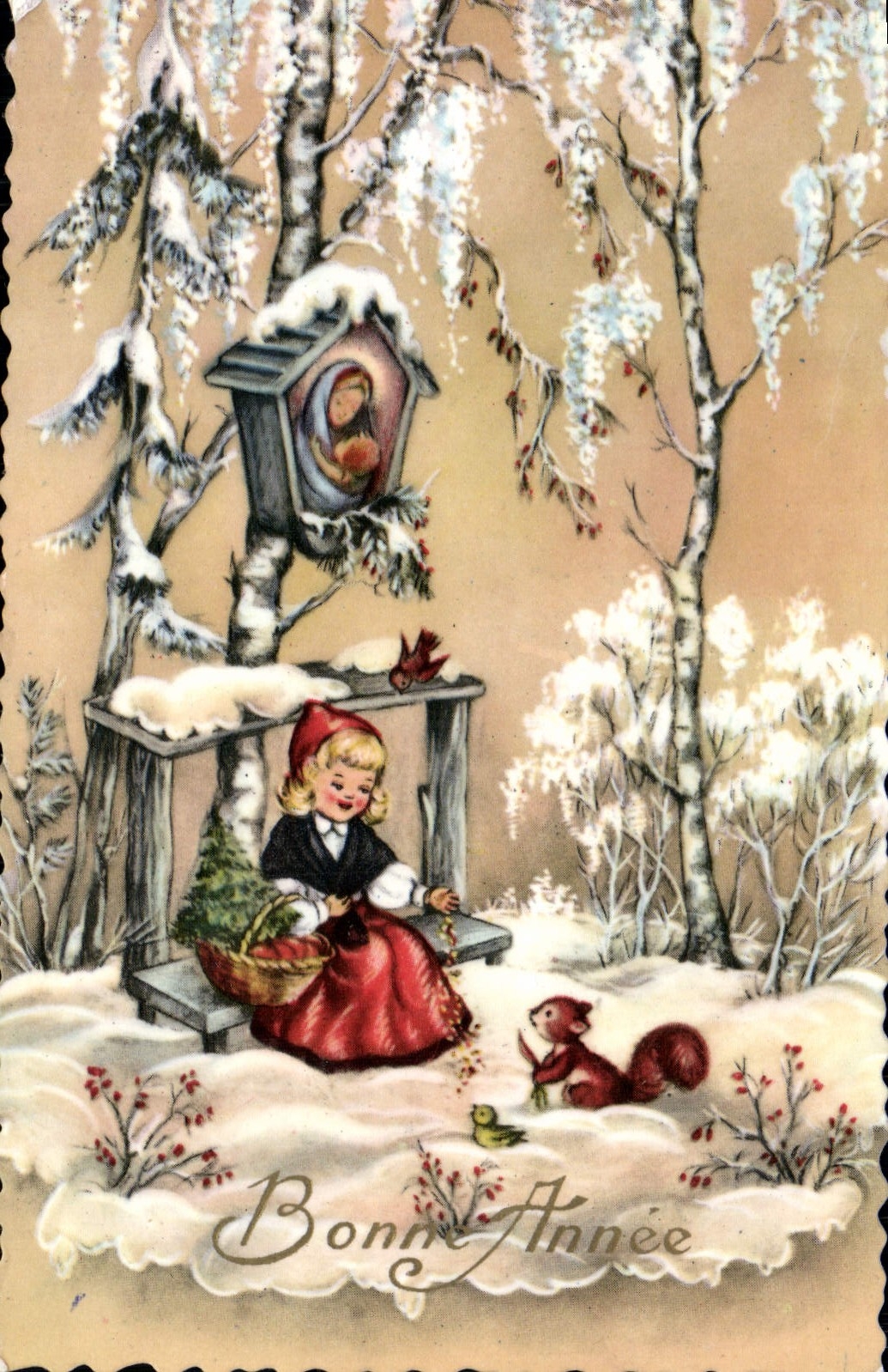 CPA Fantaisie Bonne Annee Ecureuil Enfant