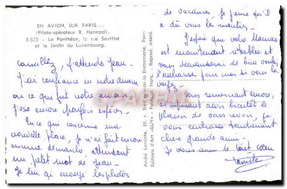 CPM En Avion Sur Paris Le Pantheon la rue Soufflot et le Jardin du Luxembourg — Rückseite
