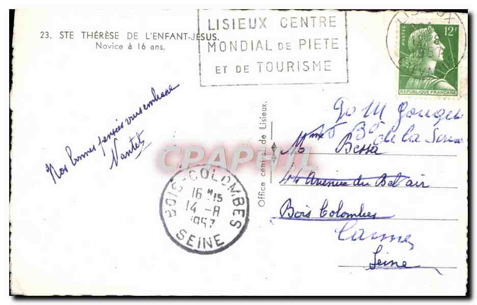 CPM Ste Therese De L'Enfant Jesus Novice a 16 ans — Rückseite