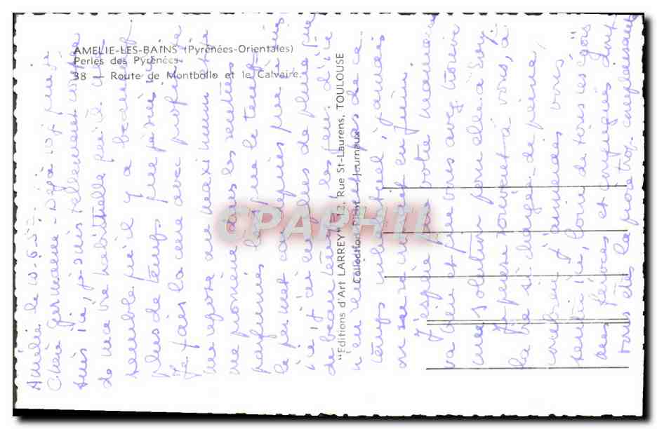 CPM Amelie Les Bains Perles des Pyrenees Route de Montballe et le calvaire — Verso