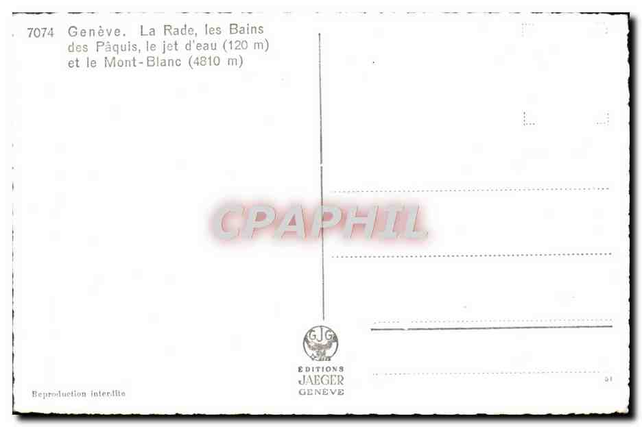CPM Geneve La Rade Les Bains des Paquis le jet d'eau et le Mont Blanc  — Verso