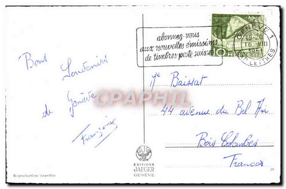 CPM Geneve La rade et le Mont Blanc — Rückseite