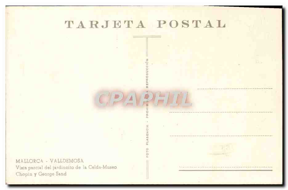 CPM Mallorca Valimenosa Vista parcial del jardinaito de la Celda Museo Chopin y George Sand  — Rückseite
