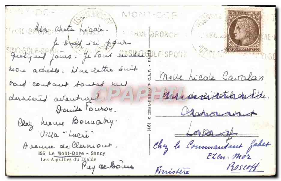 CPM Le Mont Dore Sancy Les Aiguilles du Diable Teleferique — Verso