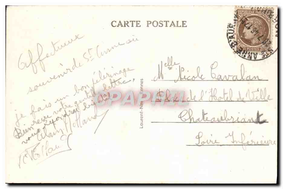 CPA Saint Anne d'Auray La Fontaine et La Basilique — Verso
