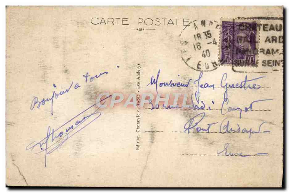 Les Andelys — Château Gaillard et la Seine — Édition Chennevière, n°6 — Verso