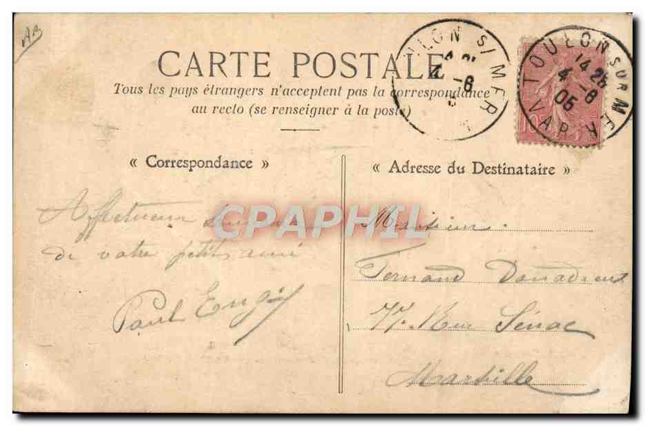 Prise de Commandement du Vice-Amiral Commandant en Chef les Escadres de la Méditerranée — Collection A. Centurier, n° 109 — Verso