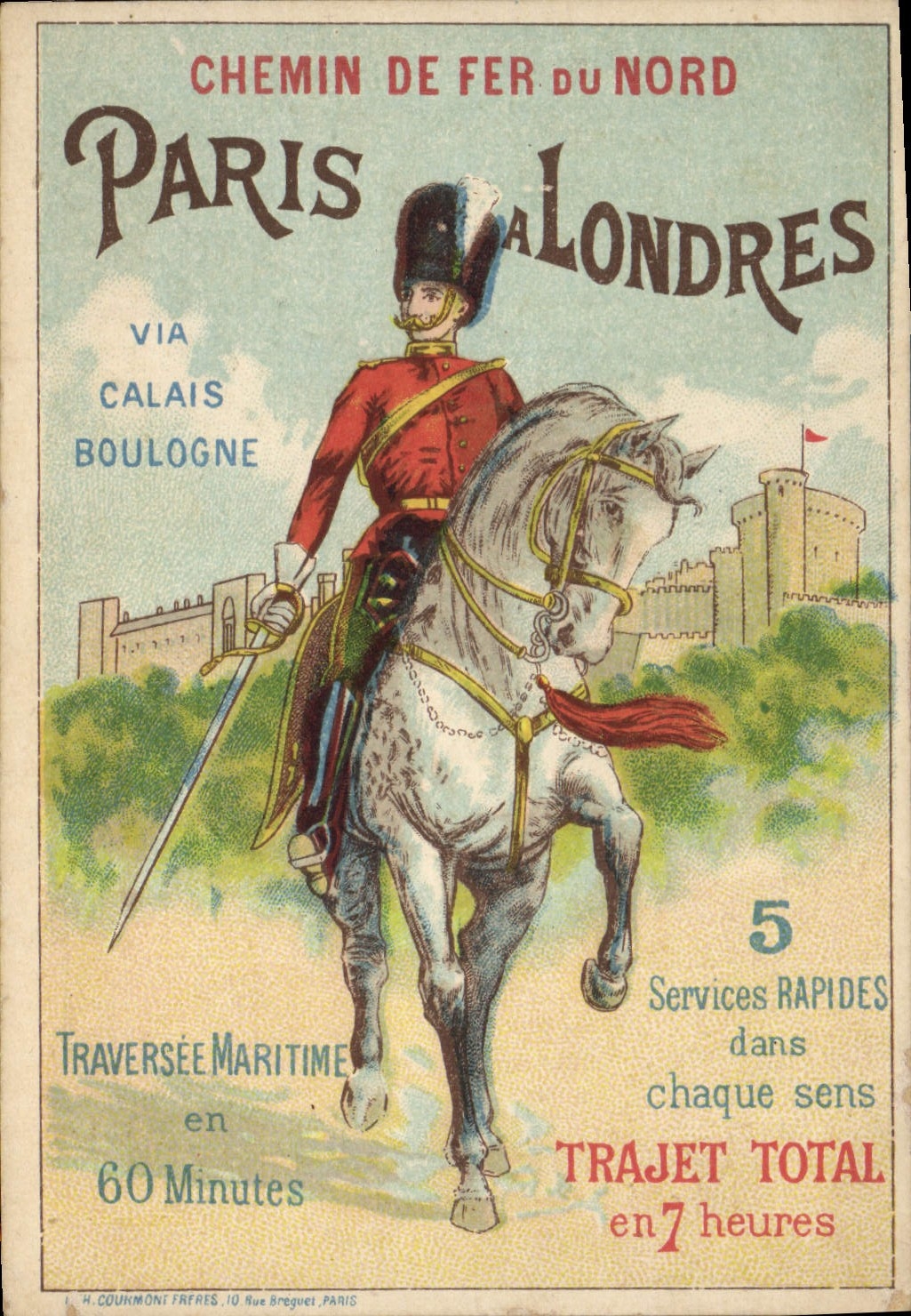 CPA Train Chemin de fer du Nord Paris Londres Via Calais Boulogne Cheval 