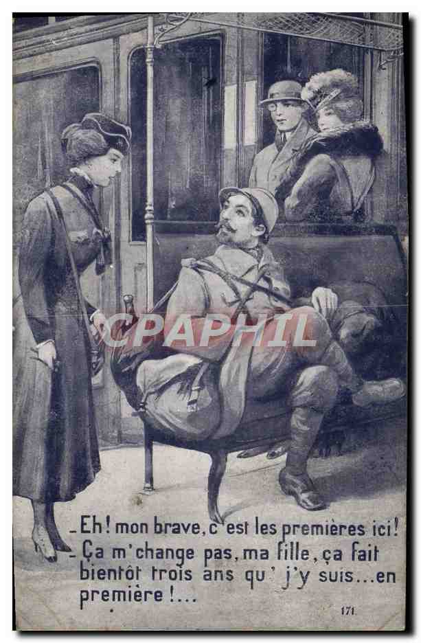 CPA Train Femme Soldat Militaria 