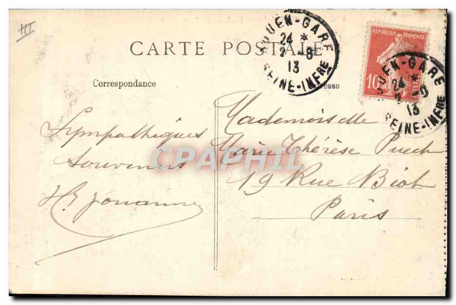 CPA Rouen Le quai de Paris Tramway — Rückseite