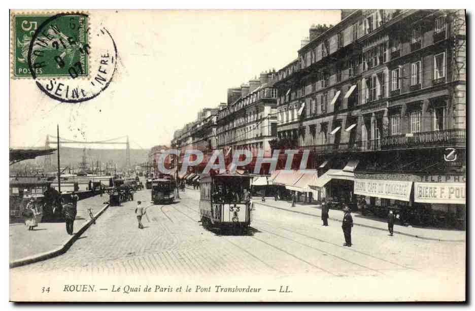 CPA Rouen Le quai de Paris et le pont transbordeur 