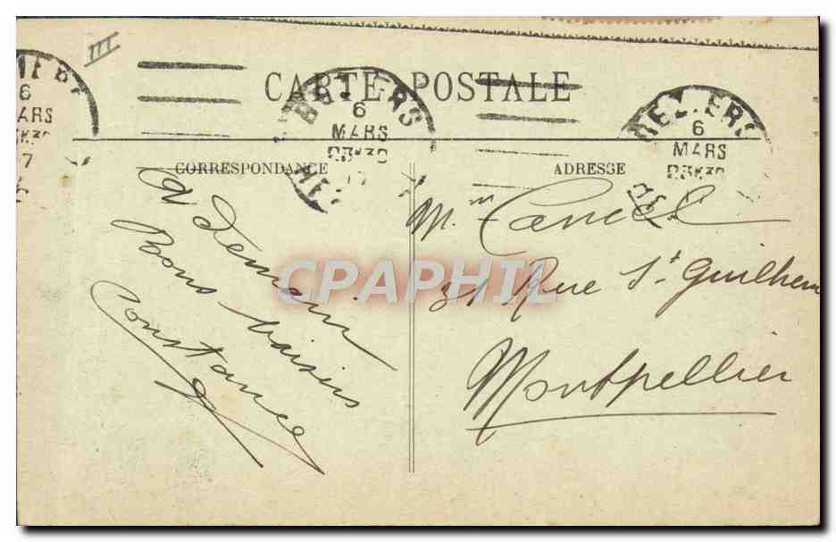 CPA Beziers Republique Tramway — Rückseite
