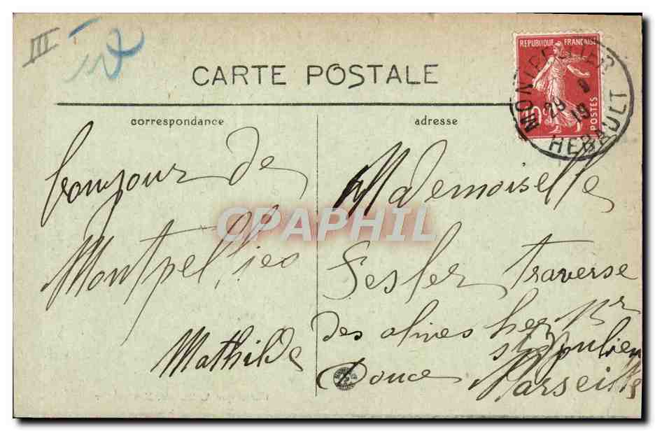 CPA Montpellier Opera municipal Tramway — Verso