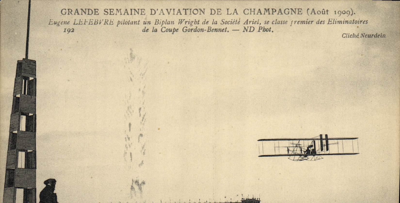 CPA Aviation Avion Grande semaine d'aviation de la Champagne Eugene Lefebvre pilotant un biplan Wright societe Ariel