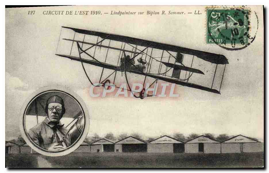 CPA Avion Aviation Circuit de l'Est 1910 Lindpaintner sur biplan R Sommer 