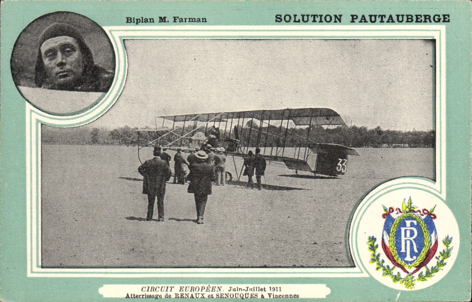 CPA Avion Aviation Biplan M Farman Solution Pautauberge Circuit europeen Juin Juillet 1911 Senouques Renaux a Vincennes