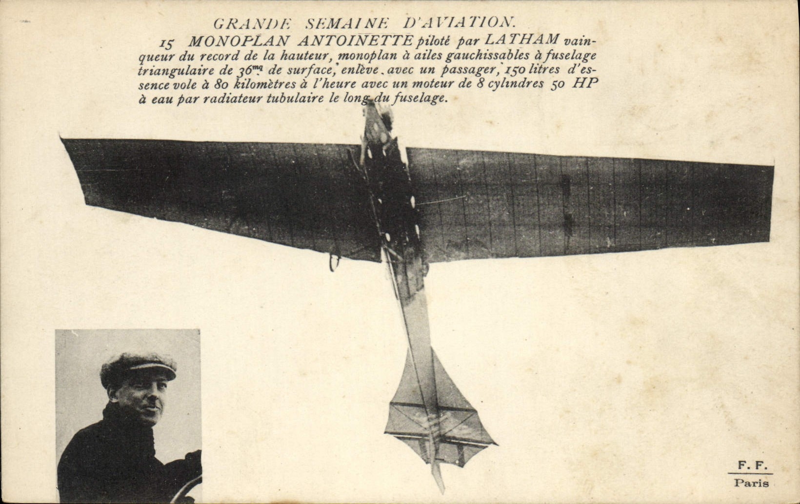 CPA Avion Aviation Grande semaine d'aviation Monoplan Antoinette pilote par Latham
