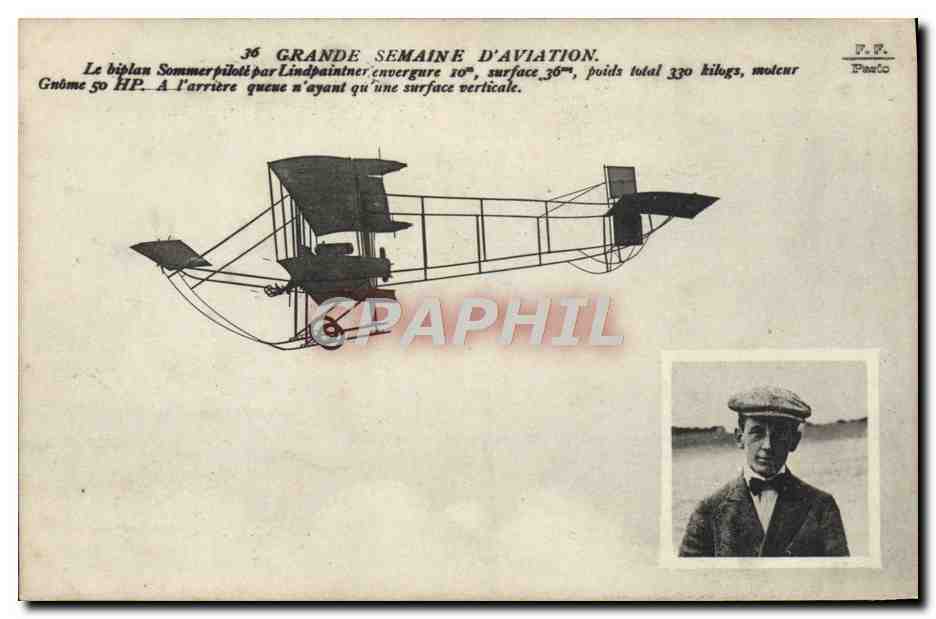 CPA Avion Aviation Grande semaine d'aviation Biplan Sommer pilote par Lindpainter 