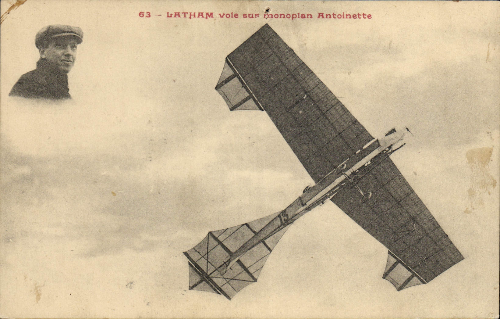 CPA Avion Aviation Latham vole sur monoplan Antoinette 