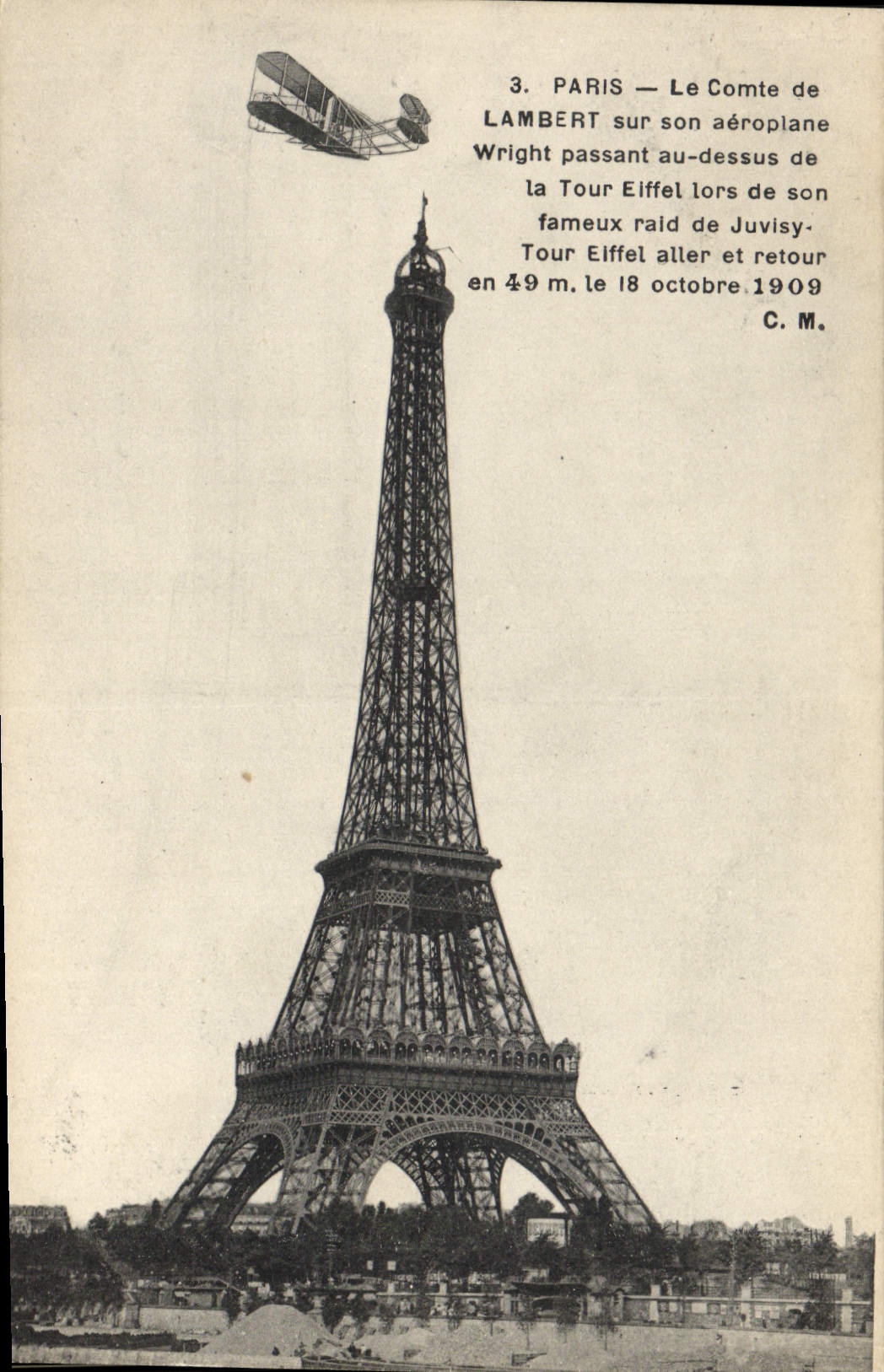 CPA Avion Aviation Paris le comte de Lambert sur son aeroplane Wright 