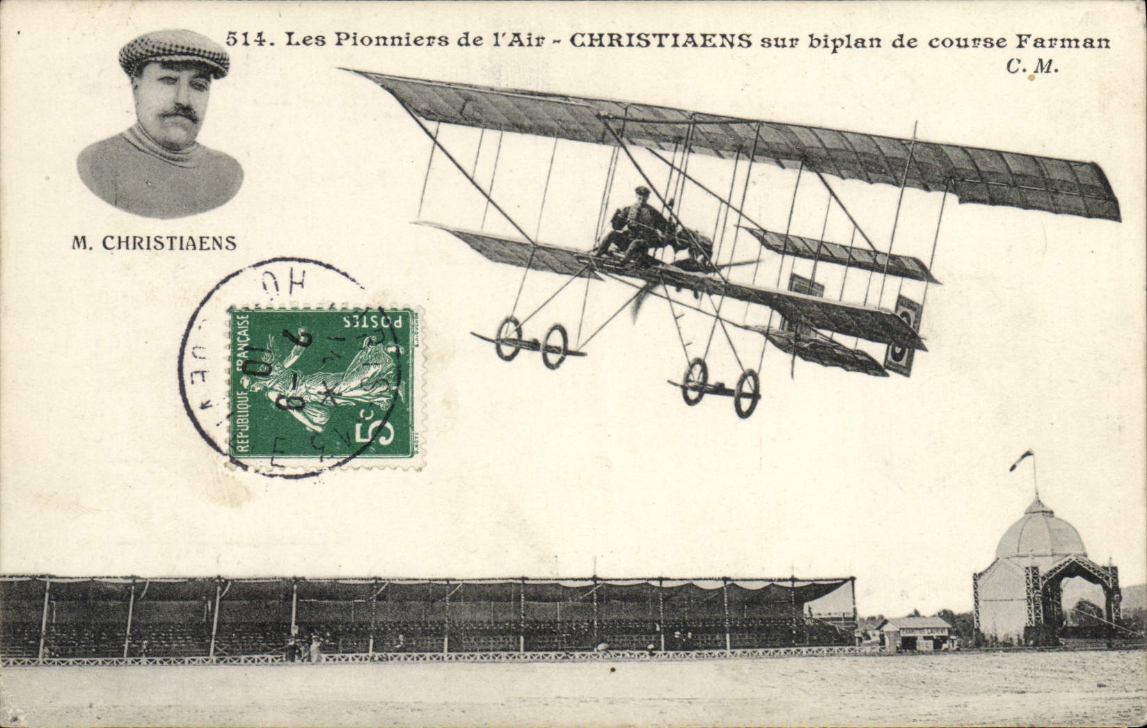 CPA Avion Aviation Christiaens sur biplan de course Farman 