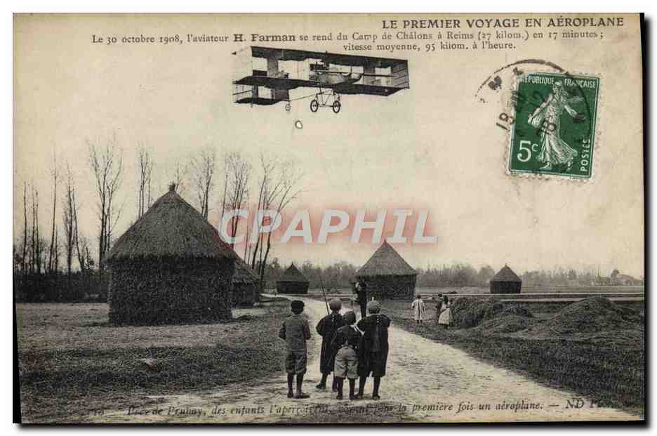CPA Avion Aviation Premier voyage en aeroplane Farman Enfants