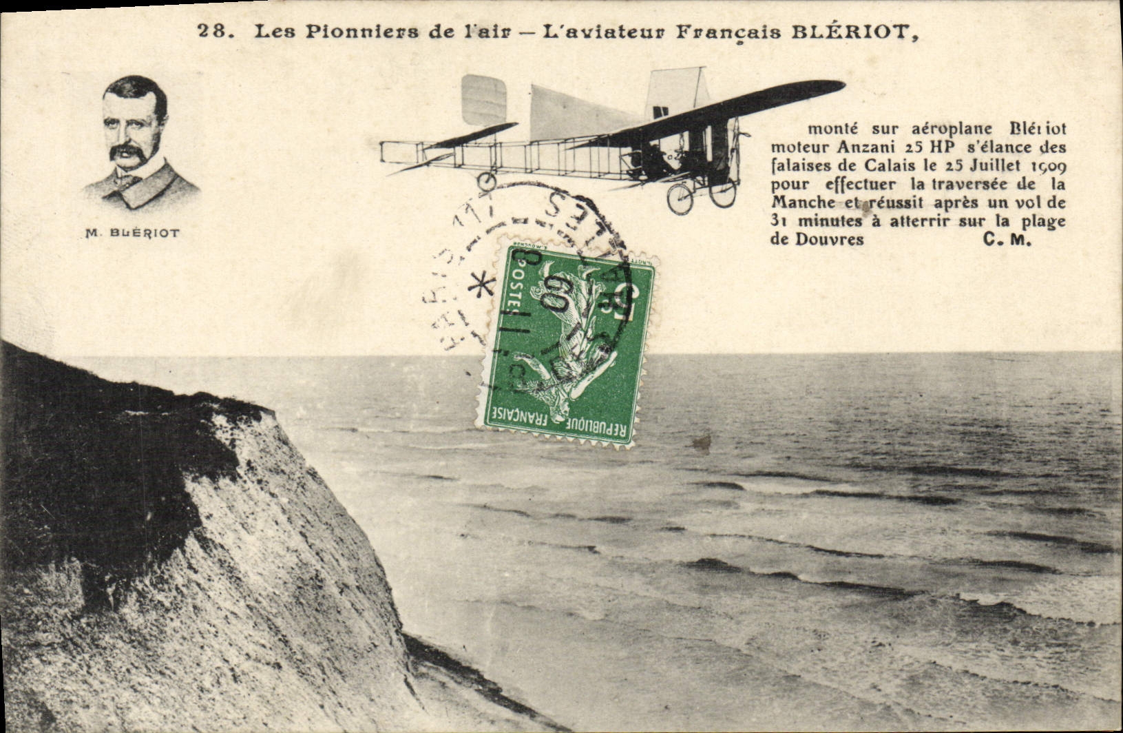 Les Pionniers de l'air — L'aviateur Français BLÉRIOT, monté sur aéroplane Blériot moteur Anzani 25 HP