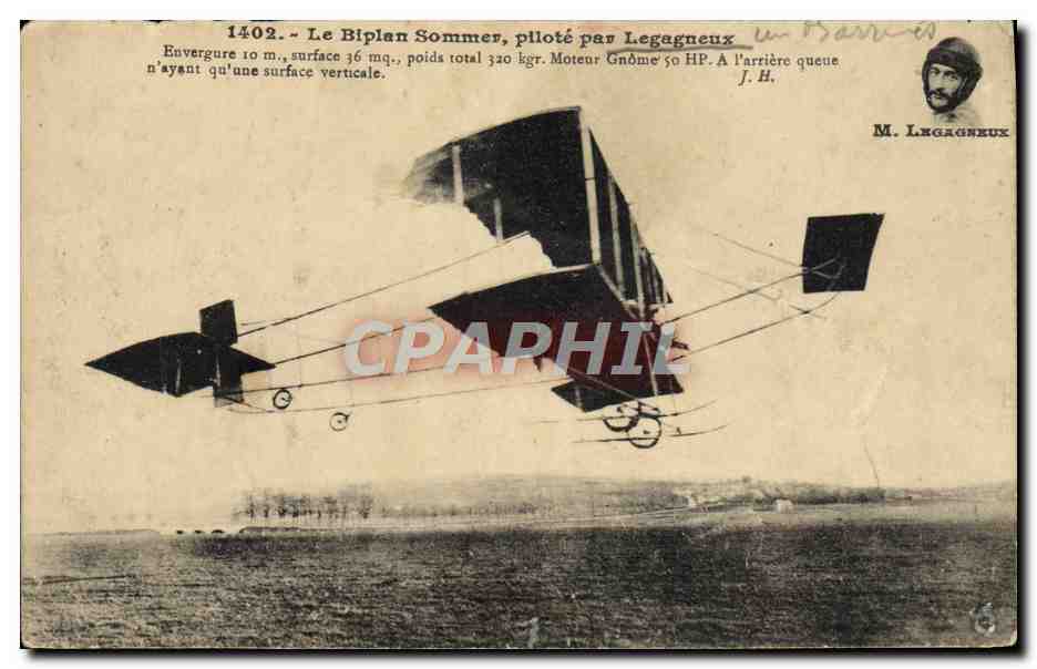 CPA Avion Aviation Biplan Sommer pilote par Legagneux 