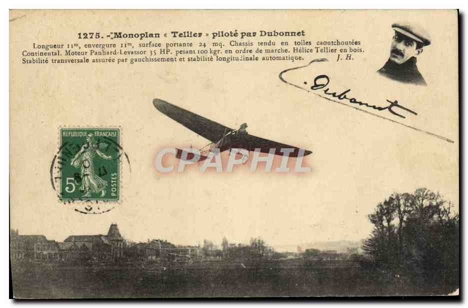 CPA Avion Aviation Monoplan Tellier pilote par Dubonnet 