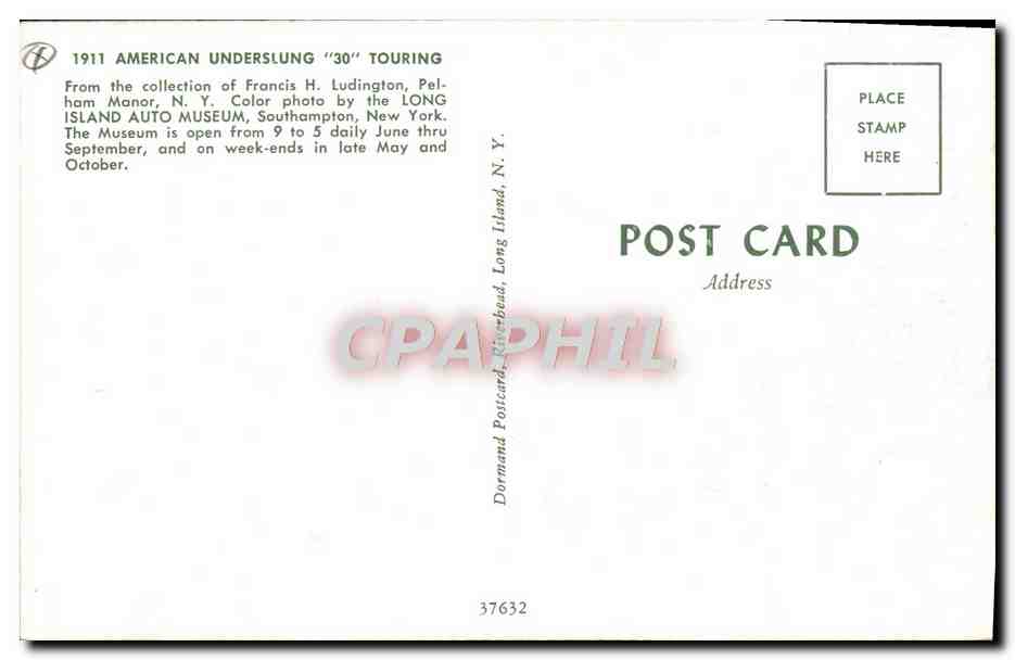 CPM Automobile American Underslung 30 Touring Collection Francis H Ludington Pelsham Manor  — Verso