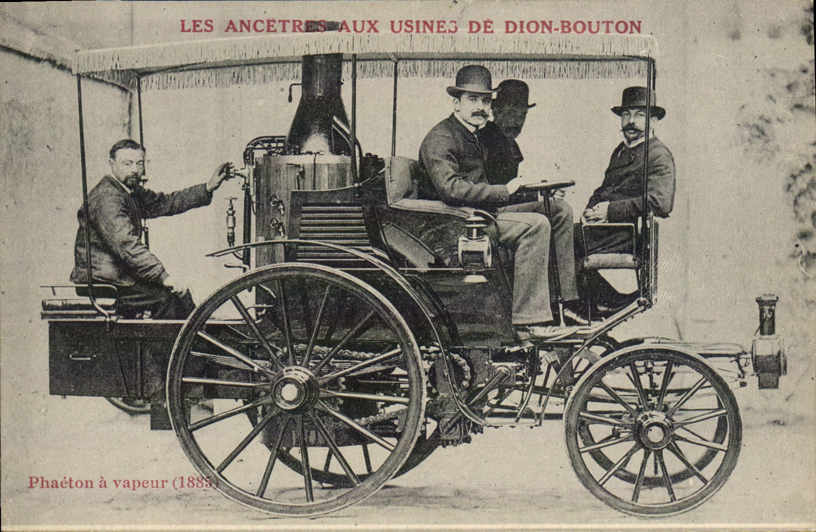 Phaéton a vapore (1885) — I Nonni alle Fabbriche di Dion-Bouton — Imp. Crélé, 2, r. des Italiens, Parigi