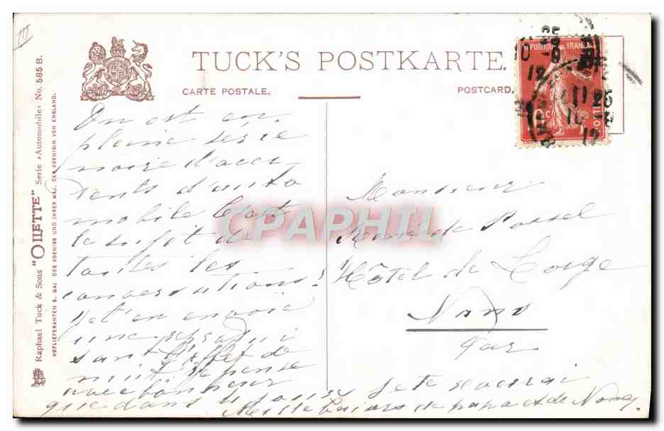 Deux hommes en tenue de plongée sous-marine — Tuck's Postkarte, série 'Oliette' — éditeur Raphael Tuck & Sons — Verso